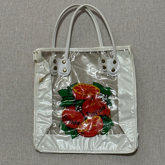 Handbags - Vintage Florida Tourist Bag-Clear/White/Orange Double Sided Logo-Hand Carry-GUC